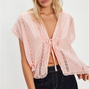 Free People Pink Lace Trim Blouse